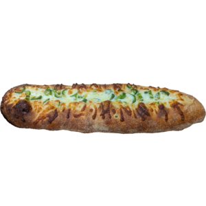 Baked Pizza Bread showing jalapeno toppings.